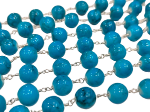 Turquoise Plain Smooth Round Shape 10 mm <b>Rosary</b> Chain Sold Per Foot - Product Image 1