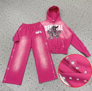 Women's Custom Acid Wash Tracksuit Set – 100% Cotton French Terry Zip-Up Hoodie & Joggers - Product Image 1