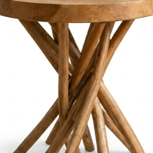 ARTERRA Premium Round Side <b>Table</b> Teak Branch Wood Art Rustic Accent Furniture for Living Room Bedroom Home Decor - Product Image 2