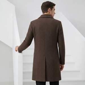 Vente directe usine – Manteau homme coupe ajustée en tissu chaud, longueur genou, couleur personnalisable, fermeture boutonnée, col à revers cranté - Product Image 5