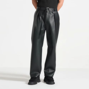 Pantalon en cuir noir classique pour homme, taille basse avec poches, pantalon en cuir pour homme, design personnalisé pour la boîte de nuit, nouveau design - Product Image 1