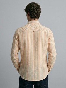 เสื้อเชิ้ตลำลองแขนยาวลายทางสำหรับผู้ชาย คอปกพับได้ ผ้าฝ้าย ระบายอากาศได้ดี สไตล์ฤดูร้อน - Product Image 3