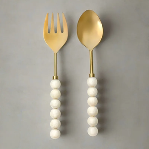 Juego de utensilios para ensalada de acero inoxidable 304 con cuentas de resina hechas a mano, elegante, duradero, apto para lavavajillas y horno microondas, personalizado - Product Image 5