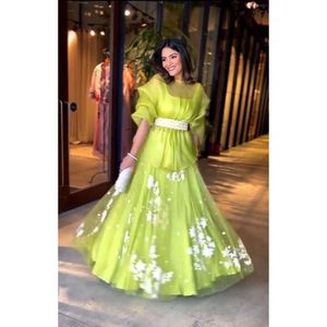 DESIGNER ORGANZA FIL DE SOIE SEQUENCE TRAVAIL LEHENGA CHOLI DUPATTA AVEC CEINTURE PERROQUET VERT - Product Image 3