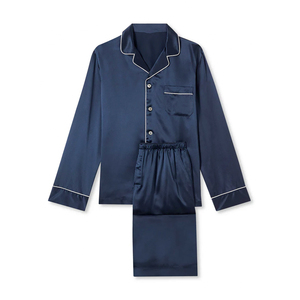 Ensemble de pyjama en soie 2 pièces pour homme, haut à manches longues de couleur unie avec boutons et poches, pantalon à taille élastique, vêtements de nuit classiques - Product Image 1