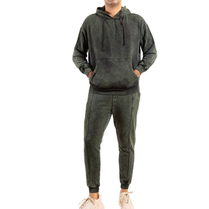 Wholesale Mangoes Fashion Men's 100% Cotton Streetwear Tracksuit Acid Wash 3D Embroidery Logo Soft Cotton Fabric Breathable - Product Image 1