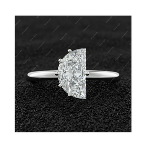 Anillo de Compromiso Solitario de Plata de Ley 925 Chapado en Oro con Diamante Cultivado en Laboratorio con Corte Media Luna Original DE VVS, Certificado GIA IGI, Regalo - Product Image 1