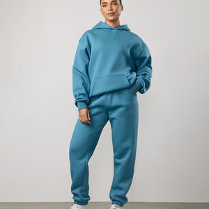 Prix d'usine Ensemble de survêtement en polaire respirant pour femme Sea Mist, 2 pièces, coupe classique, couleur unie, comprenant un sweat à capuche et un pantalon de survêtement - Product Image 1