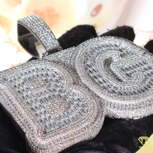 Iced Out " BG " <b>Initial</b> Pendant <b>Necklace</b> <b>Silver</b> Moissanite Diamond Cuban Link Hip Hop Jewelry Gift For Him - Product Image 4
