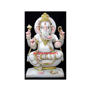Statue de Ganesh en marbre blanc naturel, aspect magnifique, fabrication artisanale, design classique, finition polie, pour la décoration et le culte - Product Image 4