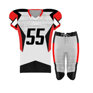 Uniforme de Fútbol Americano Personalizado, Jersey Sublimado, Pantalones Cortos Deportivos para Hombre, Transpirables, Cuello en V, 55 Gris Rojo Negro - Product Image 1