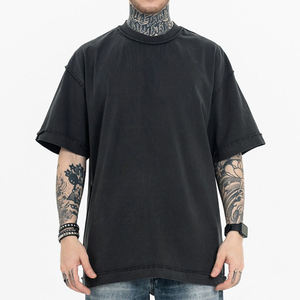 Camiseta de Manga Corta para Hombre, Color Negro Sólido, Cuello Redondo, Estilo Vintage, Diseño Sencillo, 100% Algodón Jersey, 280g - Product Image 2