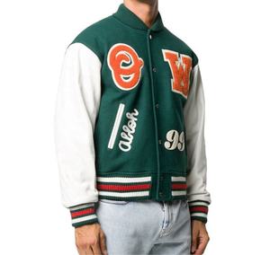 Veste universitaire en laine verte pour hommes avec motif de lettres Bomber de sport de baseball d'hiver à manches longues en cuir Style Letterman - Product Image 6