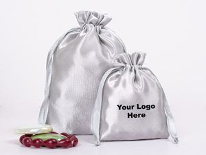 Luxury Grey Jewelry Storage Bag and Satin <b>Pouch</b> with <b>Drawstring</b> Closure Lightweight 3x4 Inches Customized Silk Printing Logo - Product Image 5