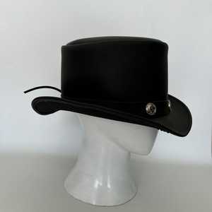 Unisex <b>Black</b> Leather <b>Top</b> Hat with Gold Coin Band 56-58CM Casual <b>England</b> Style Adult Four Seasons - Product Image 3
