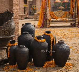 Juego de Macetas de Resina de Poliéster Negras Clásicas Tradicionales, Decoración Rústica para Entrada de Boda, Pasillo, Callejón, Calidad de Exportación Premium - Product Image 3