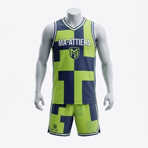 Ensemble de maillot et short de basket-ball sublimé personnalisé pour homme MA-ATTIERA, vert lime et bleu marine, uniforme de sport respirant - Product Image 3