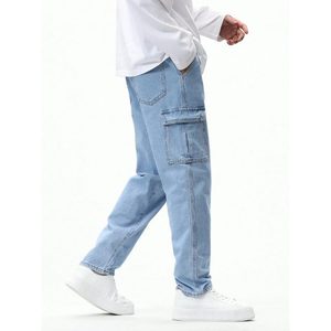 Jean Cargo Homme en Denim Bleu Glacé Style Rétro Funky Multipoches Hiver Délavé Tendance Taille 28-42 Très Respirant - Product Image 6