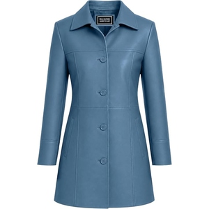 Chaqueta Larga de Cuero Premium para Mujer, Abrigo Clásico Largo con Botones al Frente, Ropa Exterior de Moda, Personalizable, OEM, Marca Privada, Venta al Por Mayor - Product Image 4