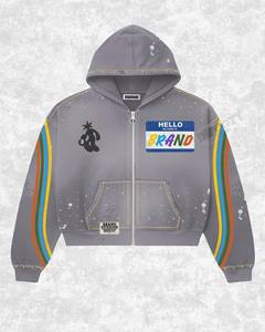 Brand Men's Oversized Hooded <b>Zip</b>-<b>Up</b> Sweatshirt Set Rainbow Print Streetwear Cotton French Terry Breathable Autumn Fit - Product Image 4