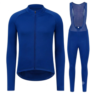 Conjunto de ciclismo azul personalizado para hombre, con cremallera completa, térmico, para carreras de bicicleta, pantalones con tirantes elásticos en cuatro direcciones, conjunto de ciclismo de manga larga para adultos - Product Image 1