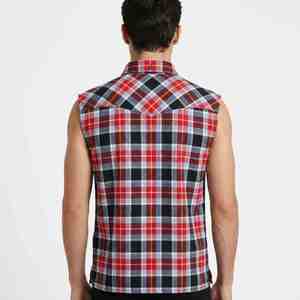 Manufacturer Custom Heavyweight Men's Sleeveless <b>Plaid</b> Flannel <b>Shirt</b> Button Down Collar Casual Cotton Top Summer Men <b>Plaid</b> <b>Shirt</b> - Product Image 2
