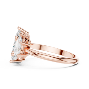 Anillo de Diamantes de Tres Piedras en Forma de Marquesa en Oro Rosa para Mujer, Joyería Fina Minimalista para Compromiso o Aniversario - Product Image 4