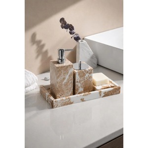 Marble Bathroom Accessory <b>Set</b> <b>Square</b> Minimalist Four-Piece Soap Dish Toothbrush Holder Soap Dispenser - Product Image 2
