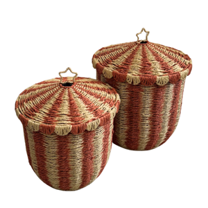 Vintage Red Circus Style Paper Rope <b>Storage</b> Basket with Lid Laundry <b>Hamper</b> for Toys Clothes Organizer Home Use From Vietnam - Product Image 4