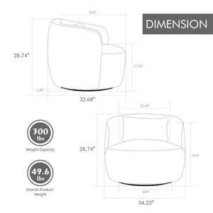 Fauteuil pivotant à base métallique rembourré en velours côtelé de 34,25 po de large, pivotant à 360 degrés, avec coussin moelleux pour club, maison, salon - Product Image 2