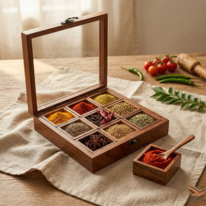 Custom Design Wooden Spice Storage Caddy Seasoning <b>Herb</b> Spice Masala <b>Box</b> by blossom craft india - Product Image 5
