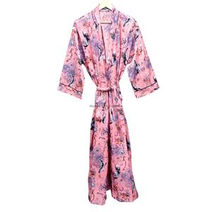 Cotton Kimono Robe Floral Print <b>Boho</b> Bathrobe for Women Soft Lightweight 100% Cotton V-neck <b>Belt</b> Closure Full-Length Seasonal - Product Image 4