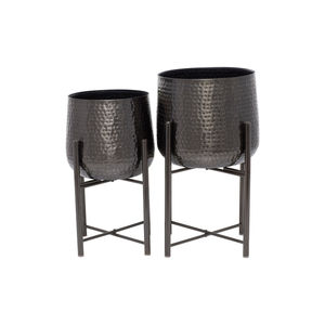 Macetas modernas de metal negro con soportes, acabado de hierro martillado, macetas decorativas para interiores y exteriores, para el hogar, jardín, oficina, venta al por mayor - Product Image 1