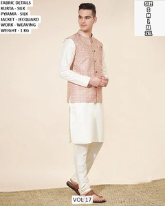 Royal purple Silk Kurta Pajama with Designer Jacquard Nehru Jacket - Product Image 3