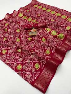 Magnifiques saris en soie pure Dola Butti avec bordure en jacquard fin, chemisier élégant, tenue de fête pour toutes les saisons - Product Image 3