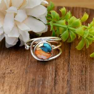 Anillo de Plata de Ley 925 Hecho a Mano con Turquesa de Ostra Espinosa, Anillo Envolvente con Gema Compuesta Redonda, Joyería Fina al por Mayor - Product Image 5