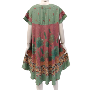 Camisón de Rayón con Cuello Cuadrado y Cintura Elástica para Mujer, con Mangas Cortas en Capas, para Verano, por Chrysanta - Product Image 3