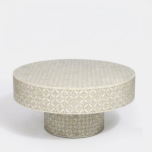 Mesa de centro geométrica con incrustaciones de hueso, personalizada de fábrica, moderna y lujosa, redonda, para sala de estar, hotel, villa, suministro al por mayor. - Product Image 1