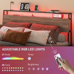 Letto Matrimoniale King Size in MDF Noce con Luci LED, Stazione di Ricarica, Testiera Silenziosa e Contenitore - Product Image 4