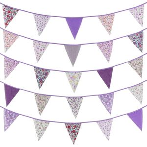 Guirlande de fanions en coton vintage à motifs floraux violets de 39 pieds, décorations rustiques pour mariage et fête avec drapeaux et guirlande - Product Image 1