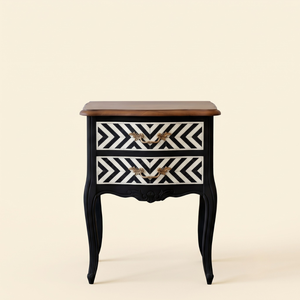Handmade Black White Chevron Stripe Bone Inlay Wood <b>Bedside</b> <b>Table</b> <b>Industrial</b> Design Quality Branded Furniture for Bedroom - Product Image 1
