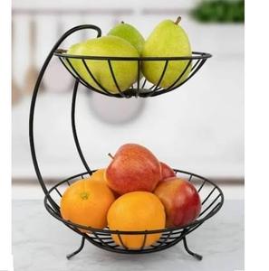 Elegant Design Handmade 2 Tier <b>Basket</b> for Fruit Storage Black Powder Coated <b>Basket</b> Kitchenware Fruit Storage <b>Basket</b> - Product Image 1