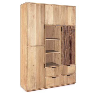 Modern Wooden Wardrobe With Flat Panel Doors 3 Shelves 2 Drawers 5 door <b>Sideboard</b> Solid Wood <b>Rustic</b> Bedroom Storage Cabinet - Product Image 1