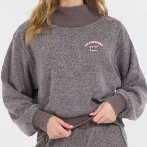 Sudadera de punto con cuello alto oversize para mujer BBE, de forro polar, antiarrugas, gris, con hombros caídos, manga larga y estampado por transferencia térmica - Product Image 1