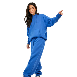 Survêtement d'hiver personnalisable OEM pour femme, grande taille, respirant, avec capuche, logo imprimé, pantalon de survêtement 100 % coton uni - Product Image 1