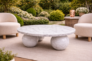 Mesa de Centro de Mármol de Carrara, Forma Octogonal, Piedra Natural, Mueble de Oficina Moderno y Ecológico con Base Esférica, Diwali - Product Image 4