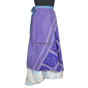 Nueva Falda Lápiz Cruzada Multicolor de Talla Personalizada para Mujer, Estilo Rajasthani, de Seda Artística, Reversible, para Vestir en India - Product Image 2