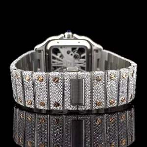 Montre de luxe pour homme, cadran squelette carré bicolore, entièrement pavée de diamants CZ, style Hip Hop, bracelet en acier inoxydable - Product Image 3