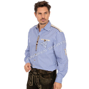 Chemise à carreaux bavaroises pour homme, bleu et blanc, 100% coton, décontractée, lavée, respirante, écologique, pour l'Oktoberfest - Product Image 4