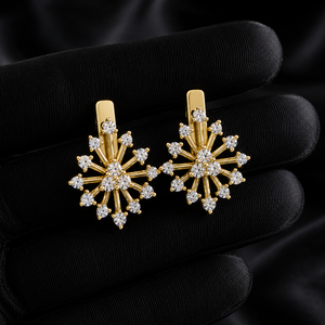 18K 14K <b>Solid</b> <b>Gold</b> Snowflake Cluster Diamond <b>Huggie</b> Earrings Lab Grown Round Diamond Floral Earrings DEF VVS Womens Fine Jewelry - Product Image 1